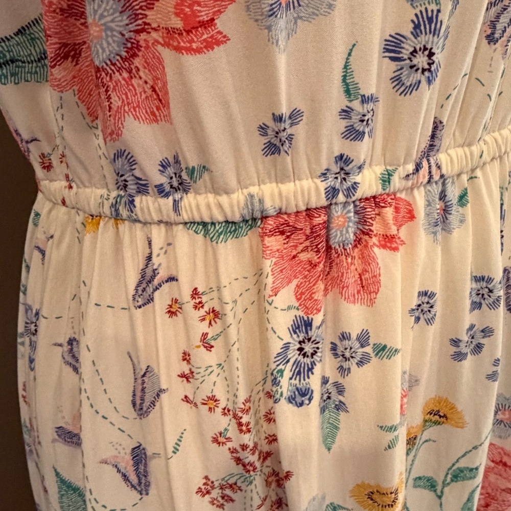 Old Navy Floral Sleeveless Dress, Gathered Waist, Sheer Hem, V-Neck, Size Medium - Picture 5 of 13